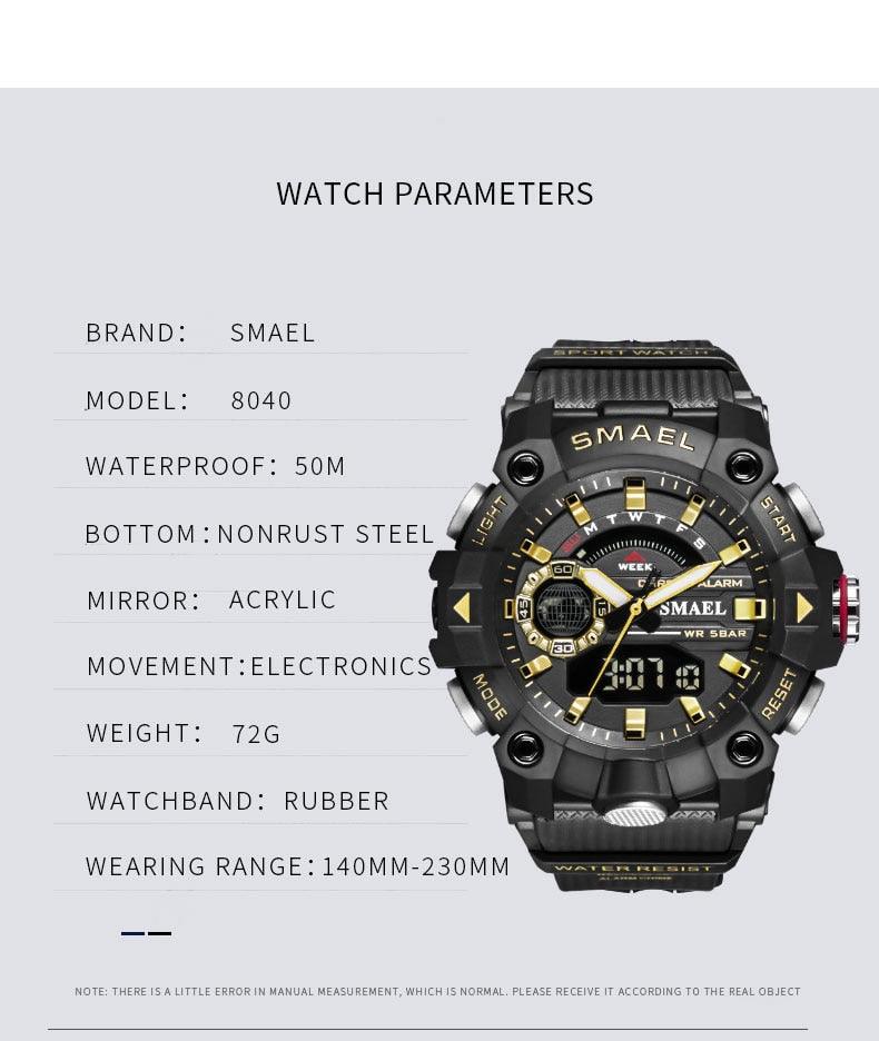 Military Watches - Men Sport Watch - New 50M Waterproof Wristwatch Stopwatch Alarm LED Light (MA9)(RW)(1U84)