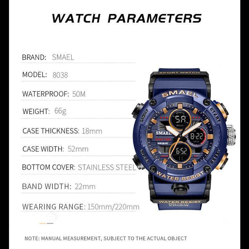 Sport Watch Men Waterproof LED Digital Watches - Stopwatch 8038 - Men Watches Quartz (MA9)(RW)(1U84)
