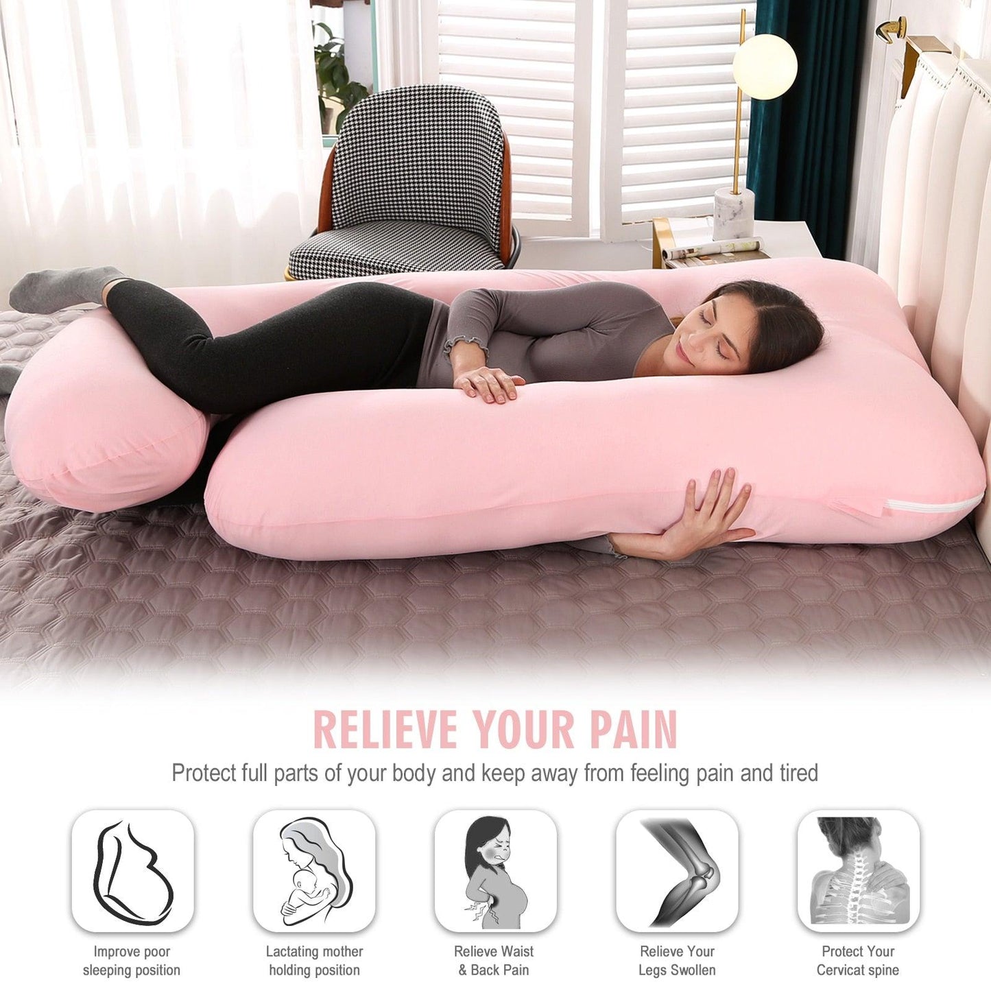 Superior Quality Pregnancy Pillow - Large Size Sleeping - Support Pillow For Pregnant Women - Nice J Shape Maternity Pillows (8Z2)(9Z2)(1Z3)(1U7) - Deals DejaVu