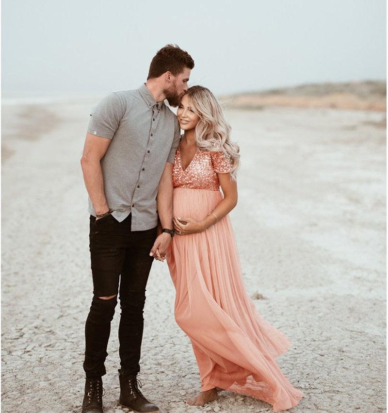 Sequin Tulle Maternity Leisure Dresses - Elegant Pregnancy Baby Shower Photography Props Clothes - Summer Pregnant Women Maxi Gown (Z6)(1Z1)(2Z1)(3Z1)(7Z1) - Deals DejaVu
