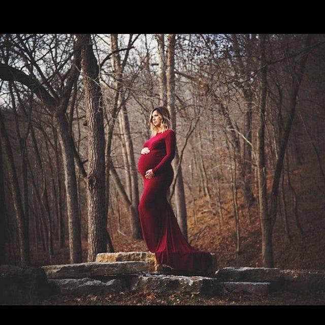 Sexy Maternity Dresses - Photography Props Long Sleeve Pregnant Women Pregnancy Dress Solid Maxi (1U5)(Z6)(Z8)(1Z1)(2Z1)(3Z1)(4Z1)(7Z1)