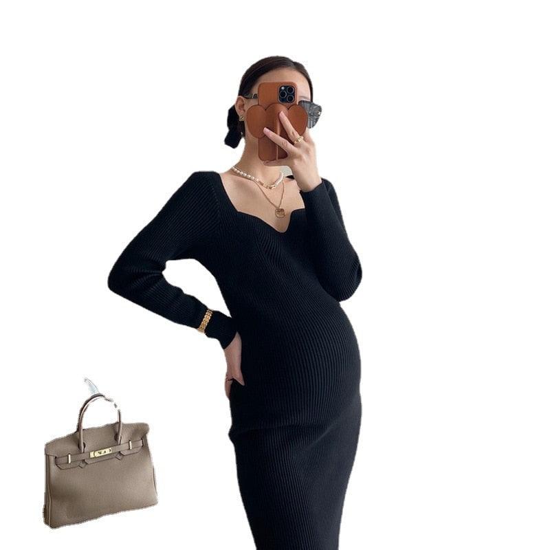 Knitted Pregnancy Dress for Photo Shoot High Stretch Maternity Gown- White Photography Body Curve (1U5)(Z6)(Z8)(1Z1)(2Z1)(3Z1)(4Z1)(7Z1)