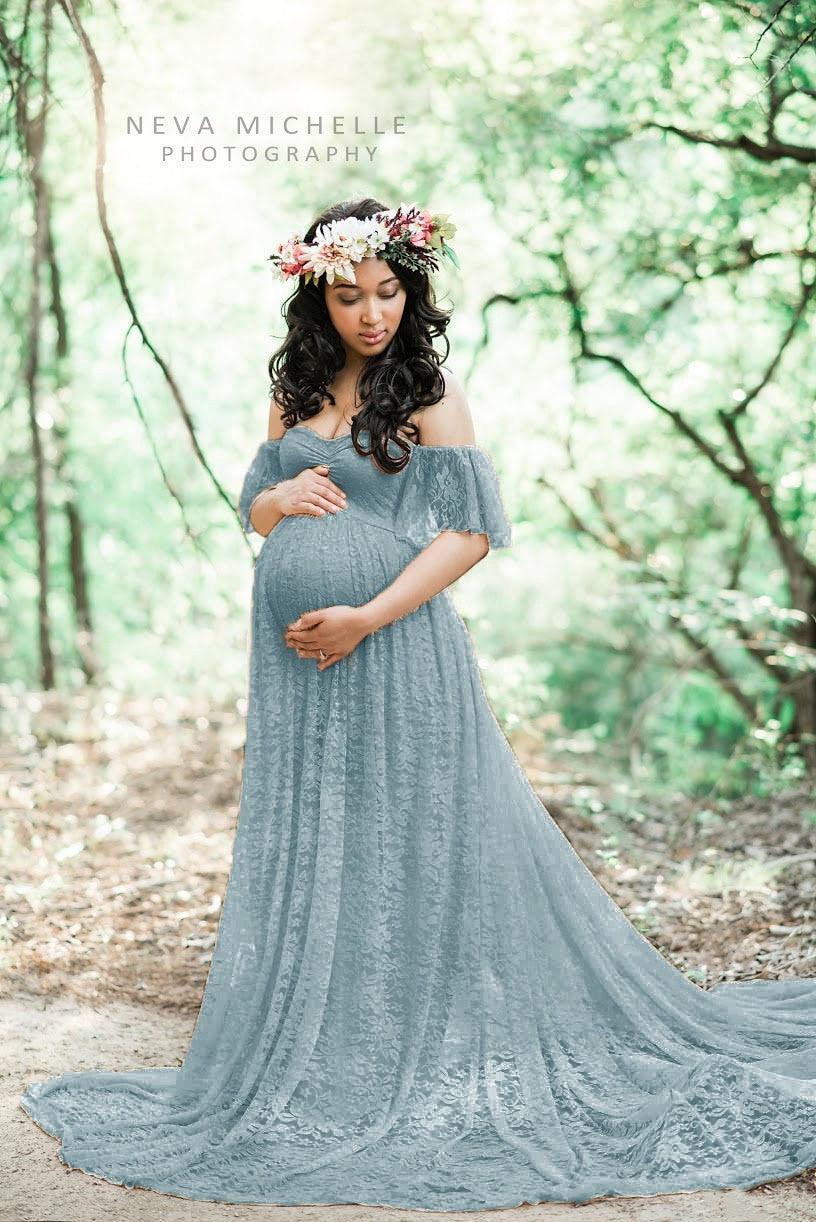 Maternity Wedding Dress Sexy Lace Photography Props Pregnancy Woman Photo Shoot Pregnant Baby Shower Clothes Cotton Maxi Gown (Z6)(1Z1)(2Z1)(3Z1)(7Z1) - Deals DejaVu
