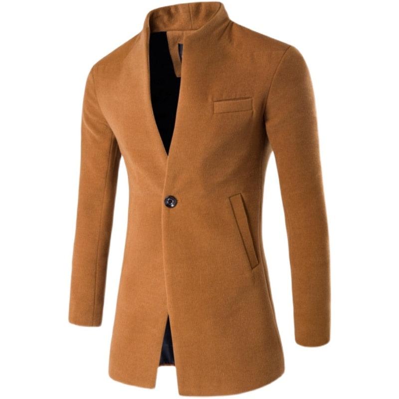 Dealsdejavu Autumn Khaki Velvet Long Coat Men Solid -Slim Windproof Warm Plus Size Office Business Overcoat (D100)(TM4)(CC1) - Deals DejaVu