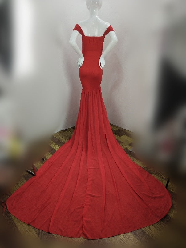 Long Maternity Photography Props Pregnancy Dress For Photo Shooting Off Shoulder - Maxi Maternity Gown (1U5)(Z6)(Z8)(1Z1)(2Z1)(3Z1)(4Z1)(7Z1)