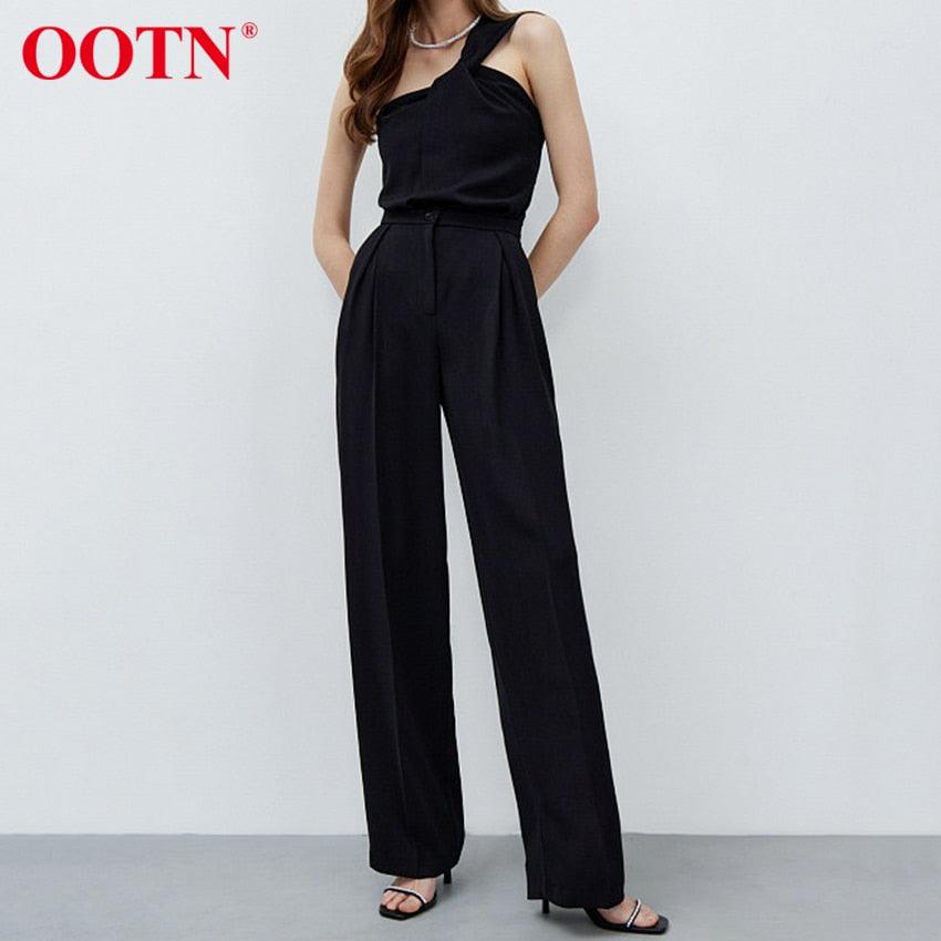 Cute Black Trouser Office Wear Wild High Waist Spring Pleated Elegant Straight Pants Plus Length -Pocket Basic Casual Women Pants (BP)(1U25) - Deals DejaVu