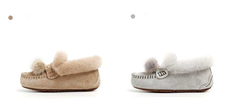 Trending Winter 100% Genuine Leather Real Wool Women Flats New Fashion Female - Plus Size Snow Shoes (FS)(CD)(1U40)(1U38)(1U107)