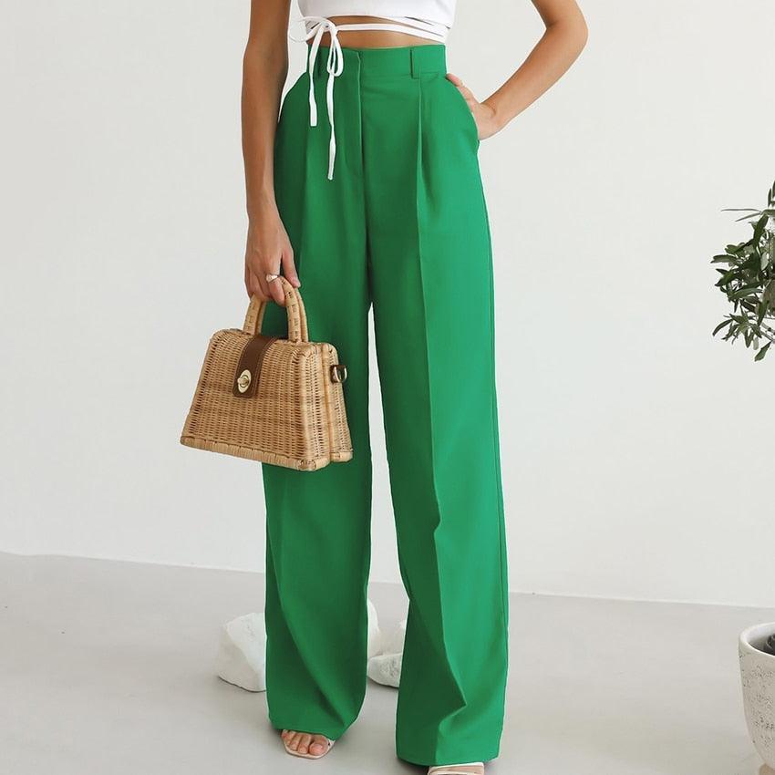 Office lady Baggy Trouser High Waist Elegant All-Match Wide Leg Pants - Women Plus Length Spring Pocket Zipper Street Pants (BP)(1U25) - Deals DejaVu