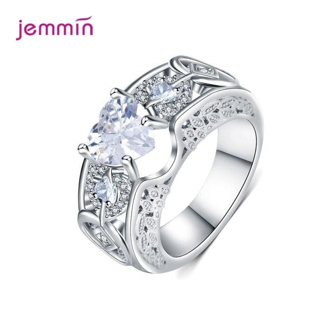 Red Rhinestone Heart Shape Silver Color Wedding Rings for Women - Luxury Ring- Engagement Accessories (7JW)(2U81)