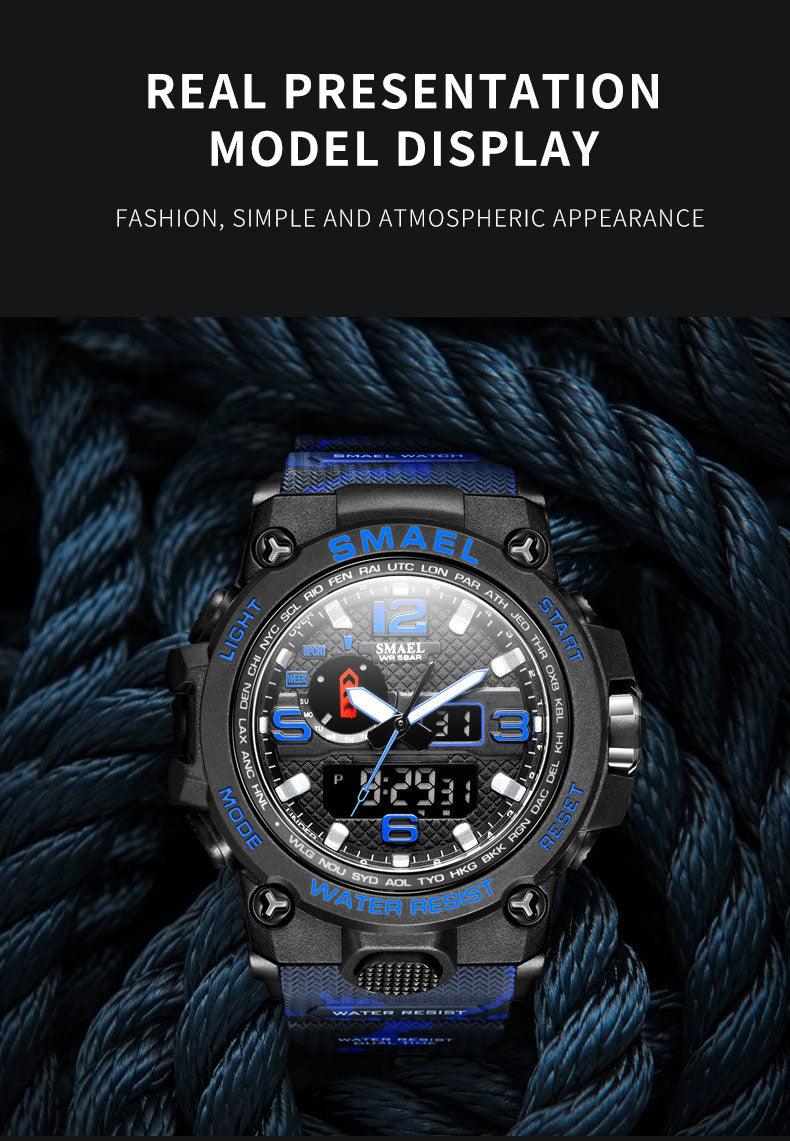 Great Watches For Men - 50M Waterproof Clock Alarm - reloj 1545D Dual Display Wristwatch Quartz Military Watch Sport (MA9)(RW)(1U84)