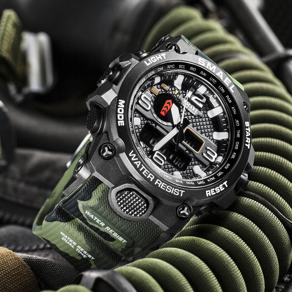 Great Watches For Men - 50M Waterproof Clock Alarm - reloj 1545D Dual Display Wristwatch Quartz Military Watch Sport (MA9)(RW)(1U84)