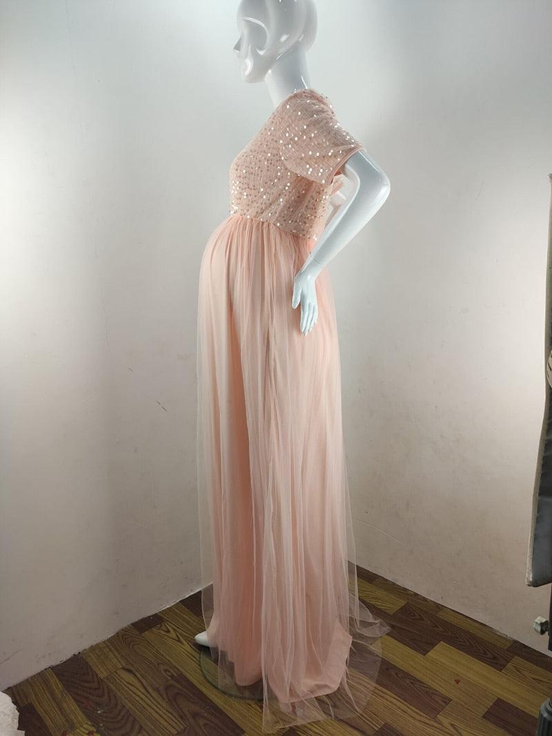 Sequin Tulle Maternity Leisure Dresses - Elegant Pregnancy Baby Shower Photography Props Clothes - Summer Pregnant Women Maxi Gown (Z6)(1Z1)(2Z1)(3Z1)(7Z1) - Deals DejaVu