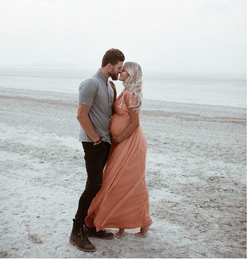 Sequin Tulle Maternity Leisure Dresses - Elegant Pregnancy Baby Shower Photography Props Clothes - Summer Pregnant Women Maxi Gown (Z6)(1Z1)(2Z1)(3Z1)(7Z1) - Deals DejaVu