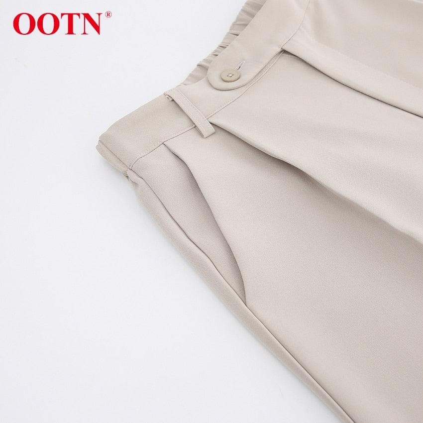 Great Office Lady Pleated Loose Zipper Wide Leg Pants - Women Solid Button Floor-Length Pants Female High Waist Trousers Autumn (D25)(BP)(1U25) - Deals DejaVu