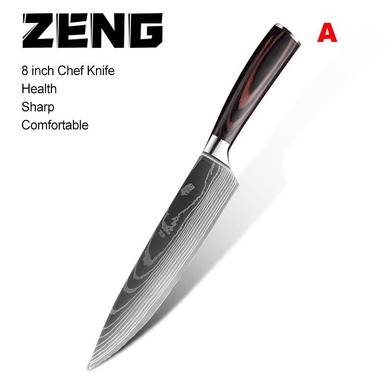 Great 8"inch Japanese Kitchen Knives - Laser Damascus Pattern Chef Knife - Sharp Santoku Cleaver Slicing Utility Knives Tool (AK5)(1U61)