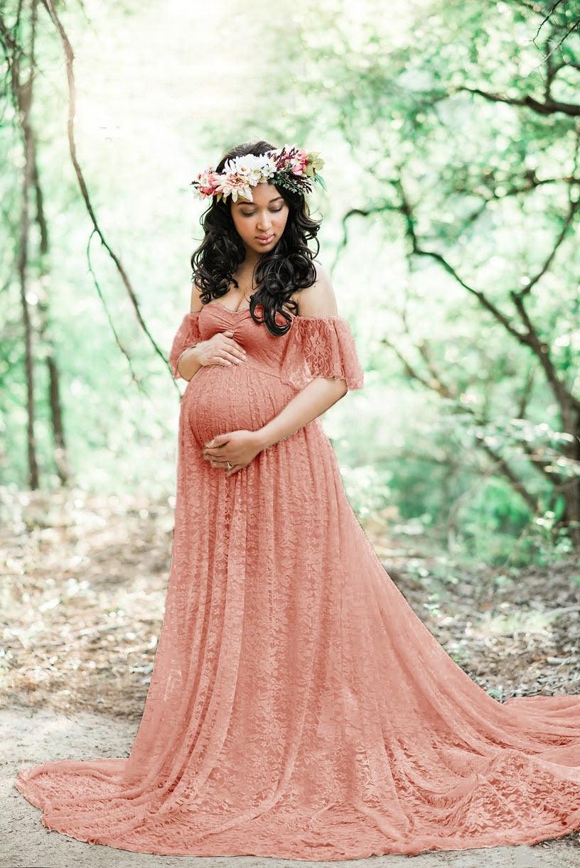 Maternity Wedding Dress Sexy Lace Photography Props Pregnancy Woman Photo Shoot Pregnant Baby Shower Clothes Cotton Maxi Gown (Z6)(1Z1)(2Z1)(3Z1)(7Z1) - Deals DejaVu