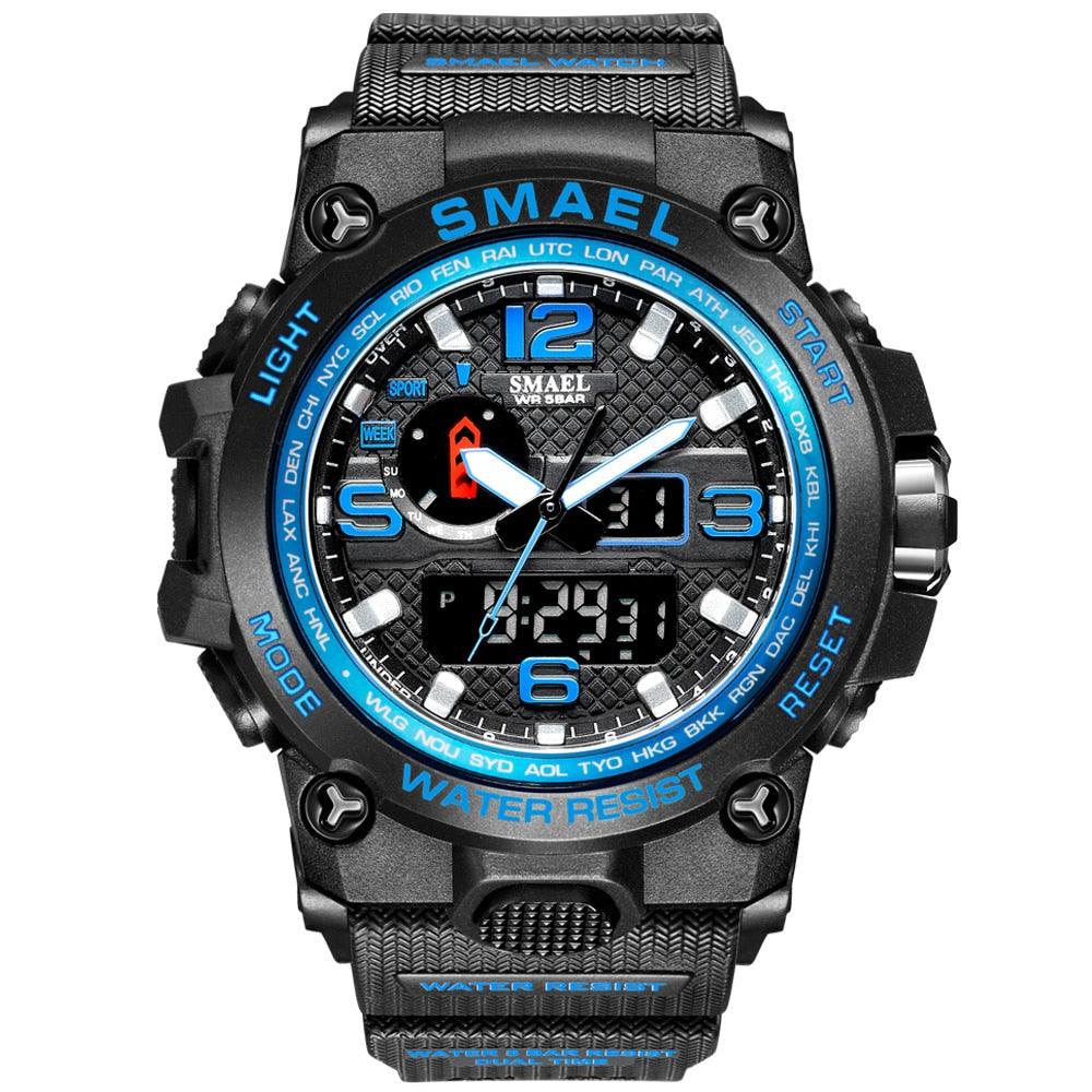 Great Watches For Men - 50M Waterproof Clock Alarm - reloj 1545D Dual Display Wristwatch Quartz Military Watch Sport (MA9)(RW)(1U84)