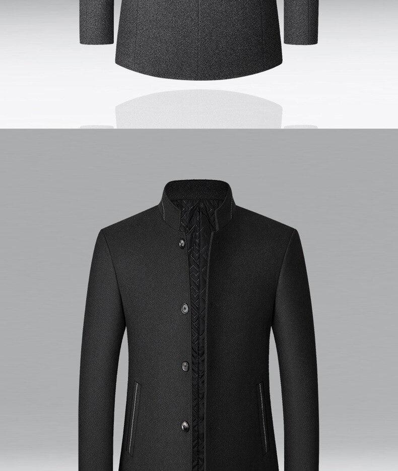 Warm Wool Stand Collar Coat Men Solid Slim Daily Windproof Vintage - Plus Size Woolen Winter Overcoat (D100)(TM4)(CC1) - Deals DejaVu