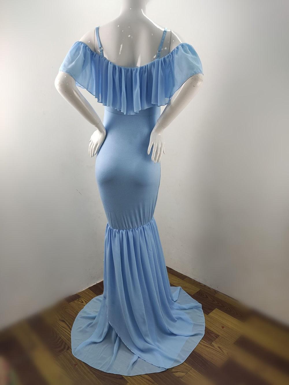 Ruffles Maxi Maternity Gown For Photo Shoots - Cute Sexy Maternity Dresses Photography - Plus Size (1U5)(Z6)(Z8)(1Z1)(2Z1)(3Z1)(4Z1)(7Z1)