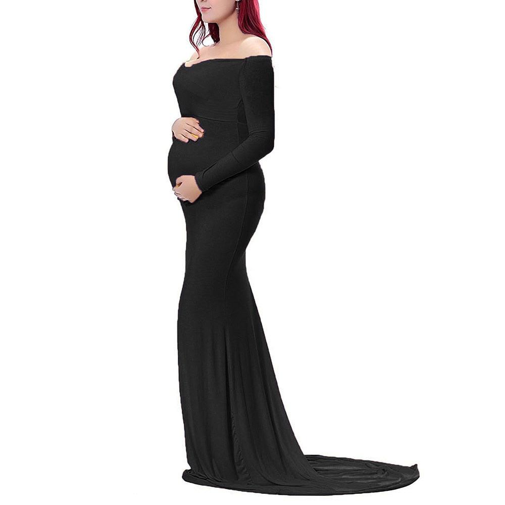 Sexy Maternity Dresses - Photography Props Long Sleeve Pregnant Women Pregnancy Dress Solid Maxi (1U5)(Z6)(Z8)(1Z1)(2Z1)(3Z1)(4Z1)(7Z1)