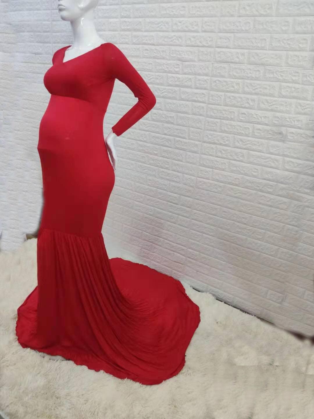 Nice Mermaid Maternity Long Dress Photo Shoot - Pregnant Women Pregnancy Cotton Chiffon Photography Prop Sexy V-Neck Maxi Gown (Z6)(1Z1)(2Z1)(3Z1)(7Z1) - Deals DejaVu