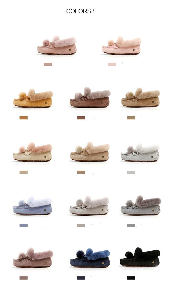 Trending Winter 100% Genuine Leather Real Wool Women Flats New Fashion Female - Plus Size Snow Shoes (FS)(CD)(1U40)(1U38)(1U107)