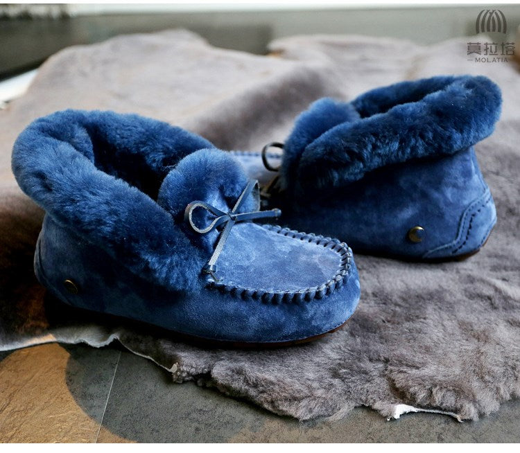 Amazing 100% Genuine Leather waterproof women flat shoes - comfortable winter warm natural fur snow shoes fashion non-slip (FS)(CD)(1U40)(1U38)(1U107)
