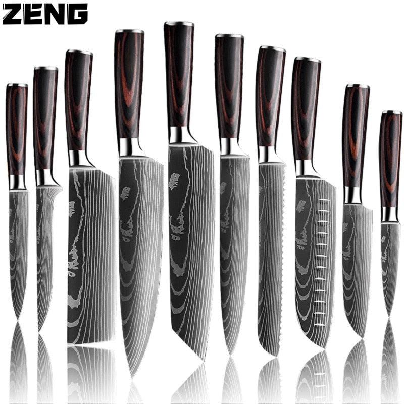 Great 8"inch Japanese Kitchen Knives - Laser Damascus Pattern Chef Knife - Sharp Santoku Cleaver Slicing Utility Knives Tool (AK5)(1U61)