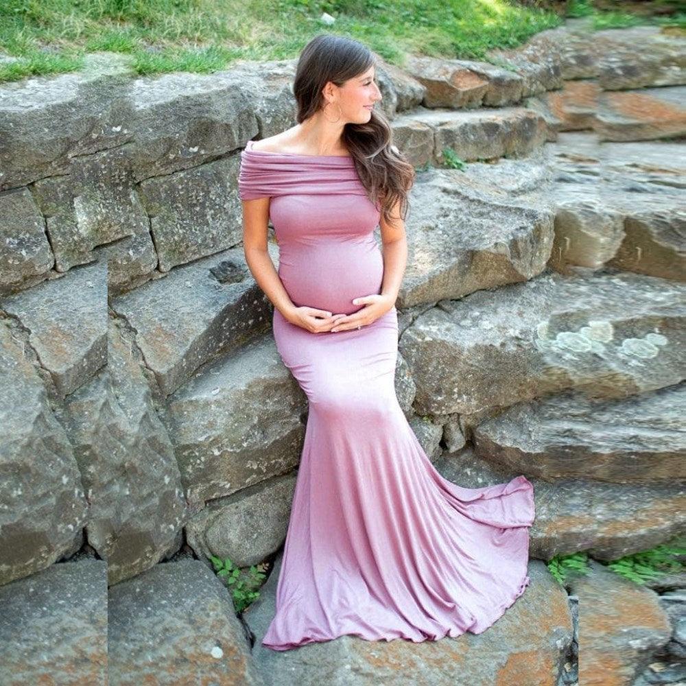 Beautiful Cotton Slim Trailing Shoulderless Maternity Dress - Pregnancy Women Maxi Gown Pregnant Photo Shoot Photography Props Clothes (Z6)(1Z1)(2Z1)(3Z1)(7Z1) - Deals DejaVu
