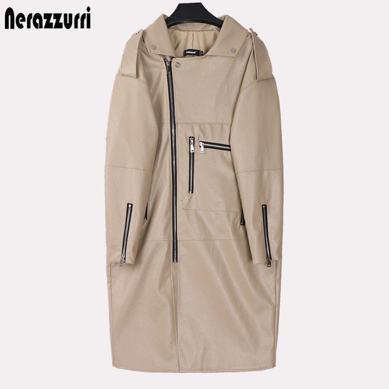 New Autumn Oversized Black Long Womens Leather Jacket - Long Sleeve Sipper Spring Loose Faux Leather Coat Streetwear (TB8B)(TB8A)(TP3)(1U23) - Deals DejaVu
