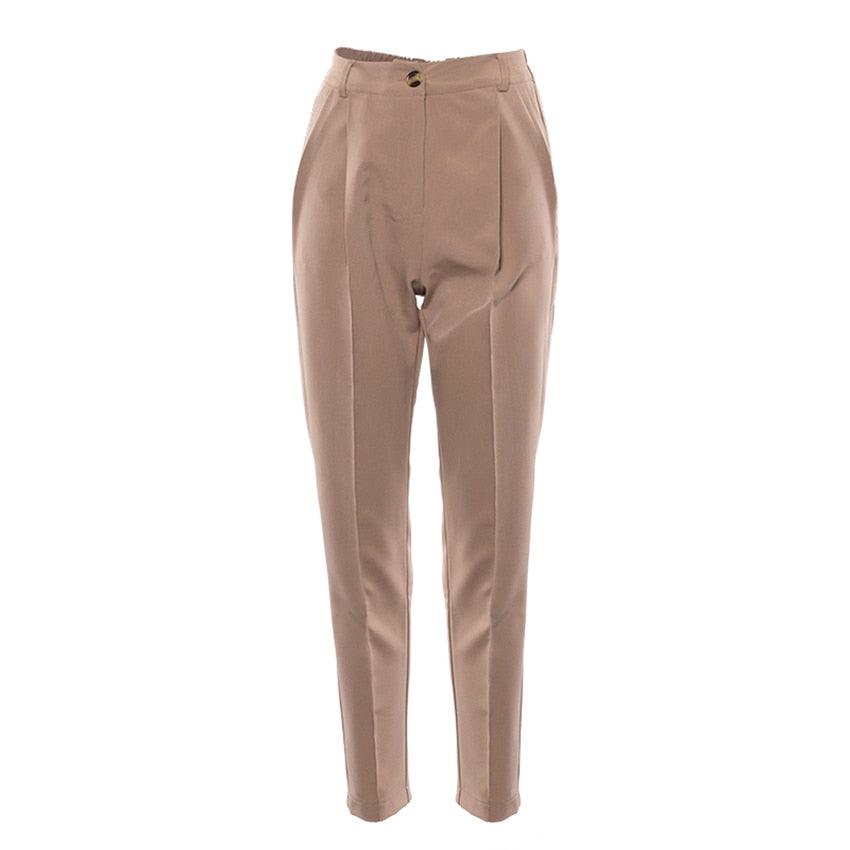 Great Brown Pencil Pants Female Autumn Winter Elegant Ladies Plain Casual Black Pants - Office Work Straight Women Trousers (D25)(BP)(1U25) - Deals DejaVu