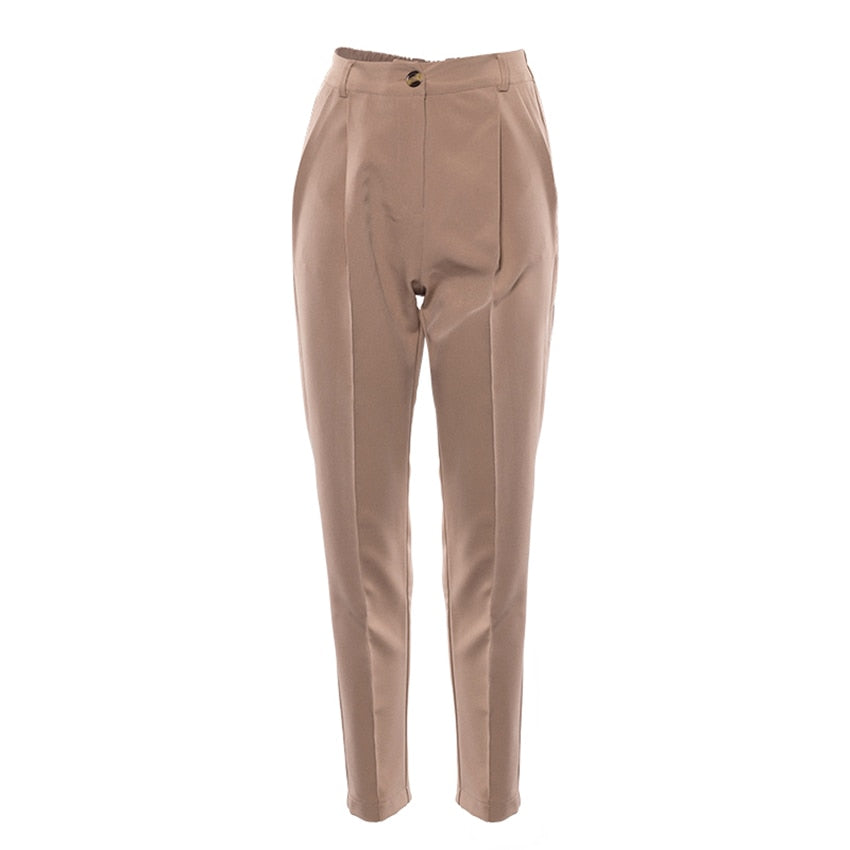 Great Brown Pencil Pants Female Autumn Winter Elegant Ladies Plain Casual Black Pants - Office Work Straight Women Trousers (D25)(BP)(1U25) - Deals DejaVu