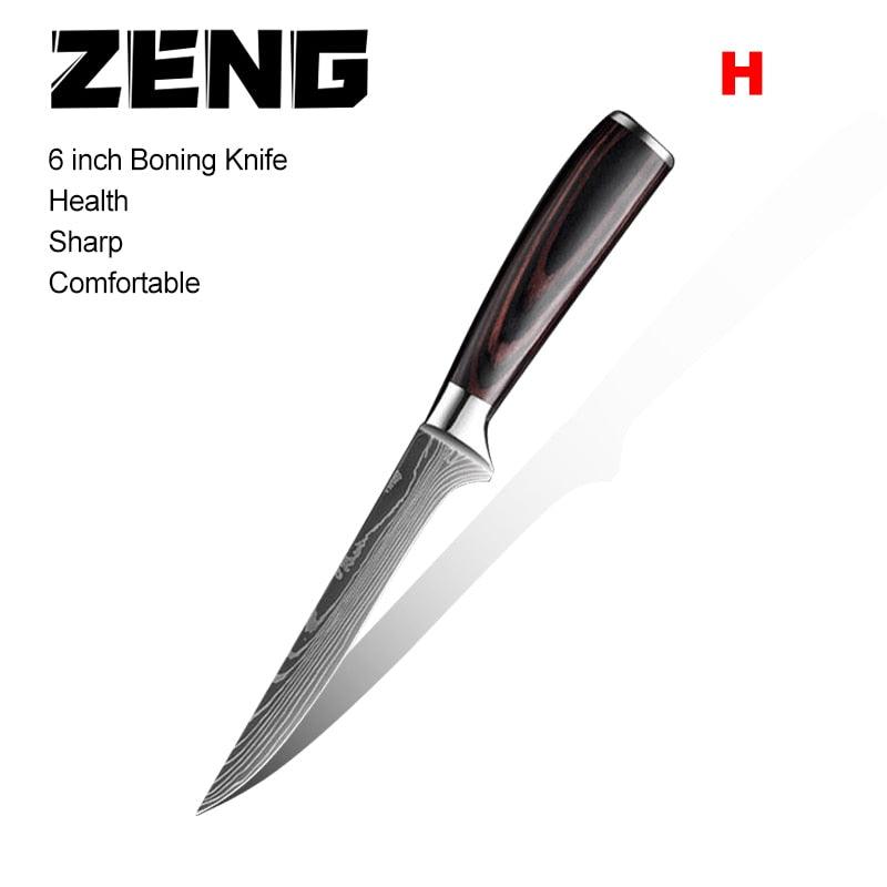 Great 8"inch Japanese Kitchen Knives - Laser Damascus Pattern Chef Knife - Sharp Santoku Cleaver Slicing Utility Knives Tool (AK5)(1U61)