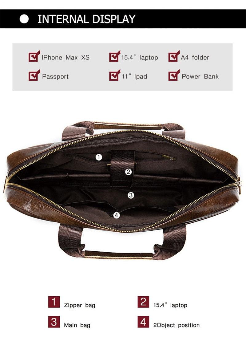New Vintage Leather Men Bag - Genuine Leather Messenger Bag - Men Shoulder Bags Male Laptop Briefcase Bag Casual Men Handbag (3MA1)(LT4)(1U78) - Deals DejaVu
