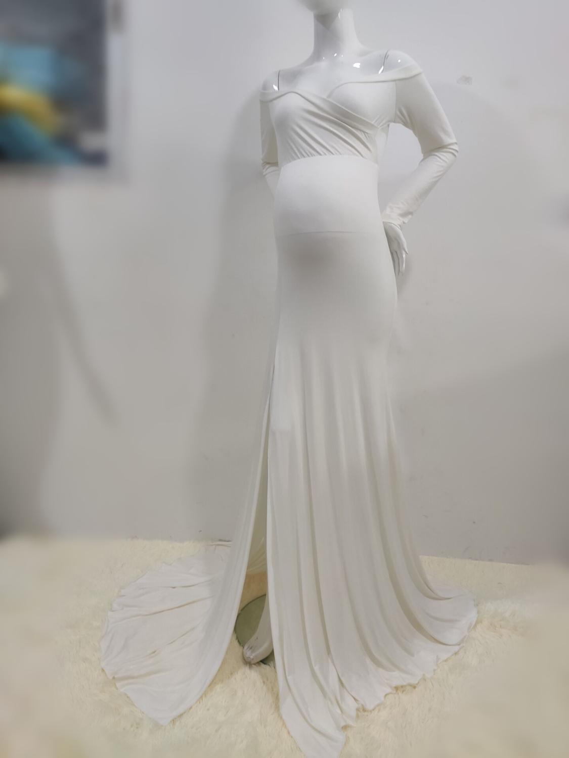 Sexy Maternity Dresses - For Photo Shoot Maxi Gown Split Side Women Pregnant Photography Props (1U5)(Z6)(Z8)(1Z1)(2Z1)(3Z1)(4Z1)(7Z1)