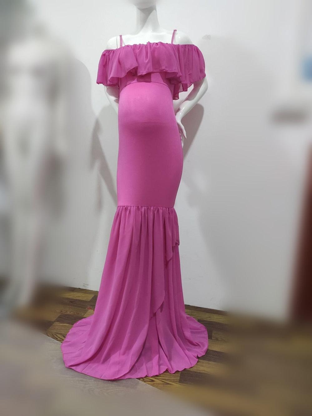 Ruffles Maxi Maternity Gown For Photo Shoots - Cute Sexy Maternity Dresses Photography - Plus Size (1U5)(Z6)(Z8)(1Z1)(2Z1)(3Z1)(4Z1)(7Z1)