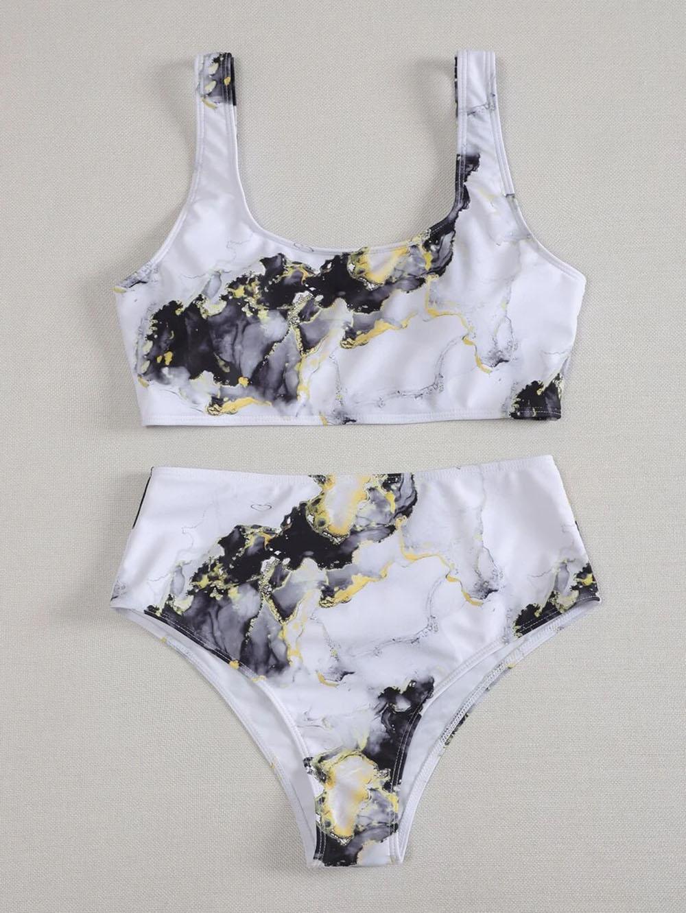 New Print Sport Bandeau Push up Bikinis - Sexy Marble Women Swimsuit High Waist Swimwear Women bathing suit Beach wear (TB8D)(1U26)(F26) - Deals DejaVu
