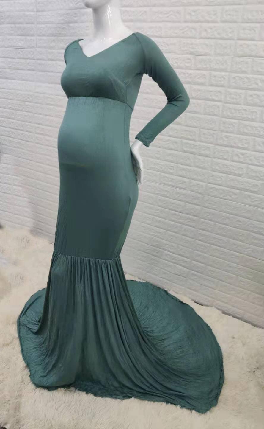 Nice Mermaid Maternity Long Dress Photo Shoot - Pregnant Women Pregnancy Cotton Chiffon Photography Prop Sexy V-Neck Maxi Gown (Z6)(1Z1)(2Z1)(3Z1)(7Z1) - Deals DejaVu