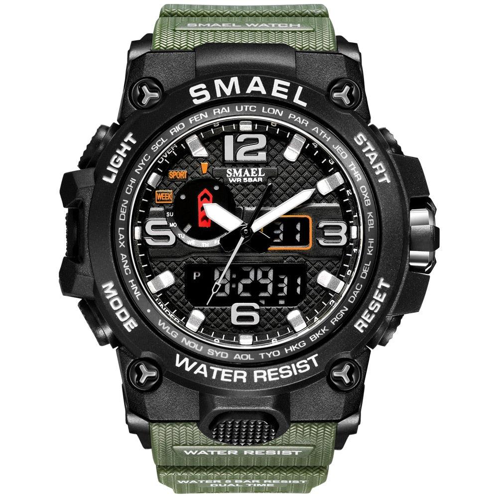 Great Watches For Men - 50M Waterproof Clock Alarm - reloj 1545D Dual Display Wristwatch Quartz Military Watch Sport (MA9)(RW)(1U84)