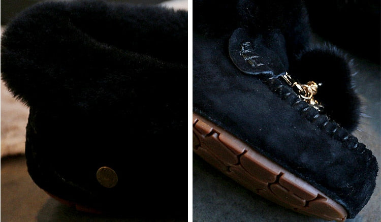 Trending Winter 100% Genuine Leather Real Wool Women Flats New Fashion Female - Plus Size Snow Shoes (FS)(CD)(1U40)(1U38)(1U107)