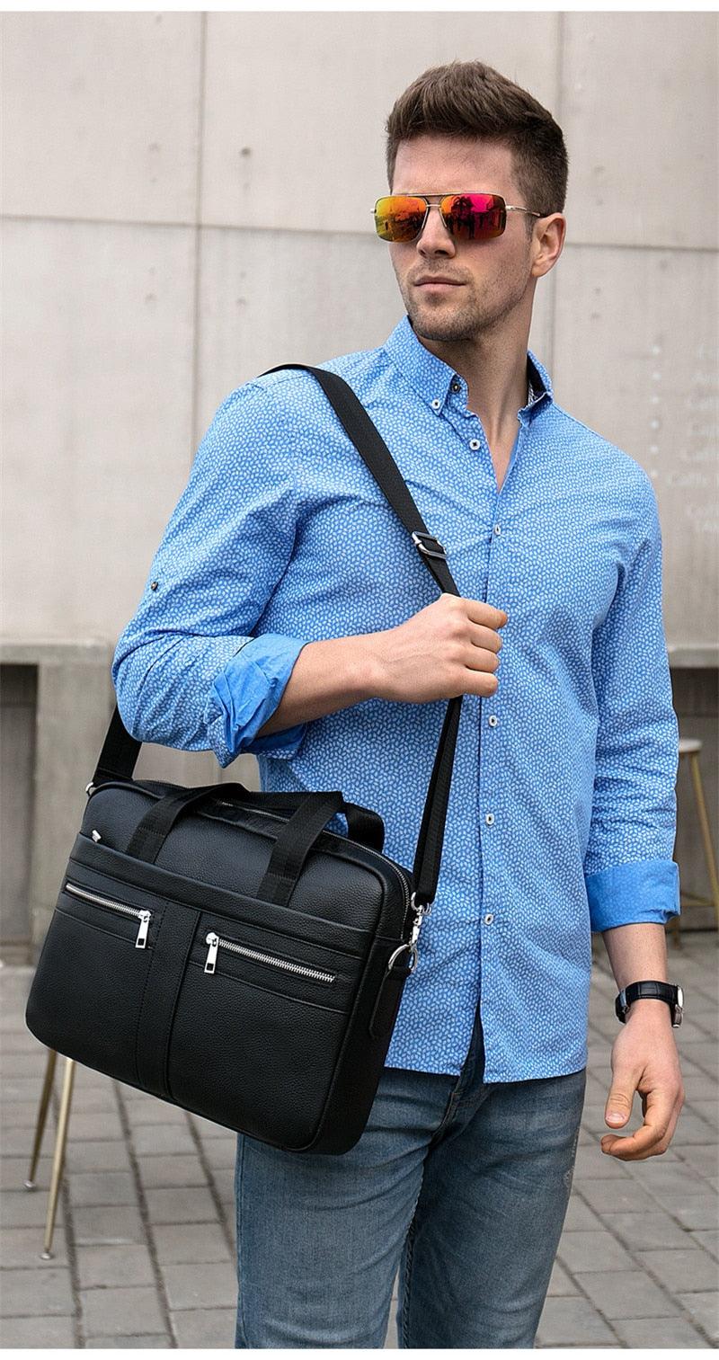 New Vintage Leather Men Bag - Genuine Leather Messenger Bag - Men Shoulder Bags Male Laptop Briefcase Bag Casual Men Handbag (3MA1)(LT4)(1U78) - Deals DejaVu