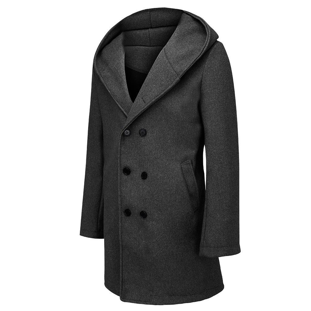 Solid Winter Trench Mens England Style Long Sleeve - Casual Slim Warm Double Breasted Coats Men Hooded Male Hoodies (D100)(TM4)(CC1) - Deals DejaVu