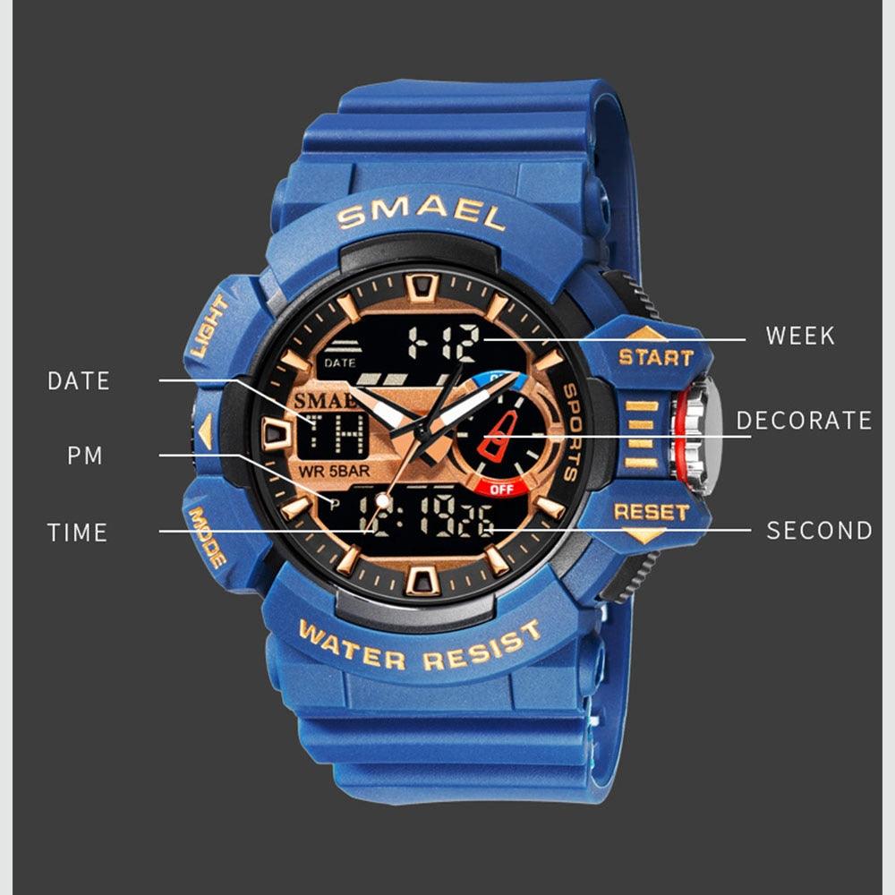Military Watch For Men 50M Waterproof Clocks Luminous - Hands Digital Wristwatches Black Gold (MA9)(RW)(1U84)