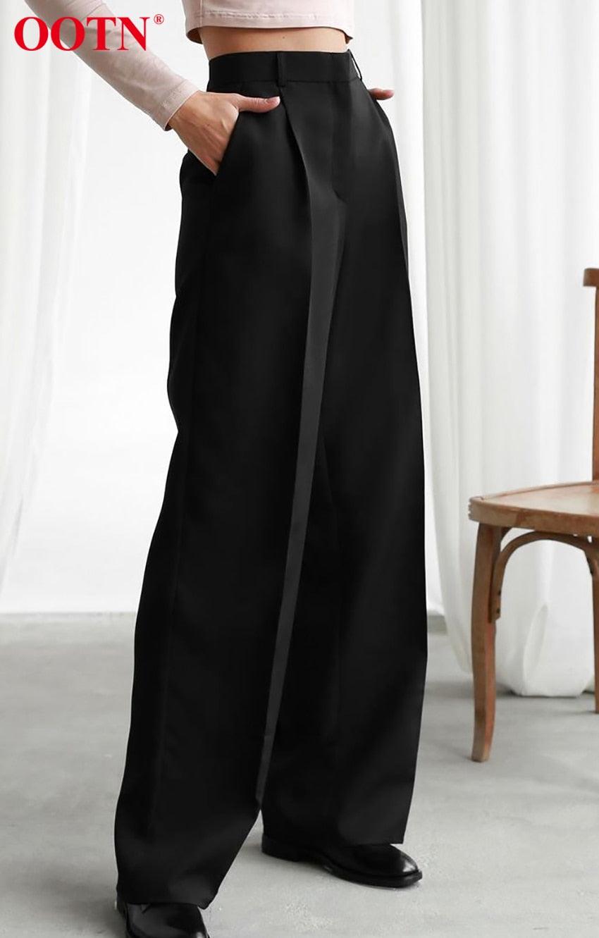 Office lady Baggy Trouser High Waist Elegant All-Match Wide Leg Pants - Women Plus Length Spring Pocket Zipper Street Pants (BP)(1U25) - Deals DejaVu