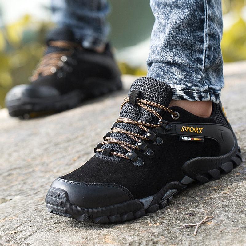 Great Casual Men Shoes Outdoor Leather Lace-up Mans Sneaker - Autumn Black Male Slip Anti-skid Walking Footwear Plus Size 38-46 (MSC3)(MCM)(1U16)(1U12)(MSC2A) - Deals DejaVu