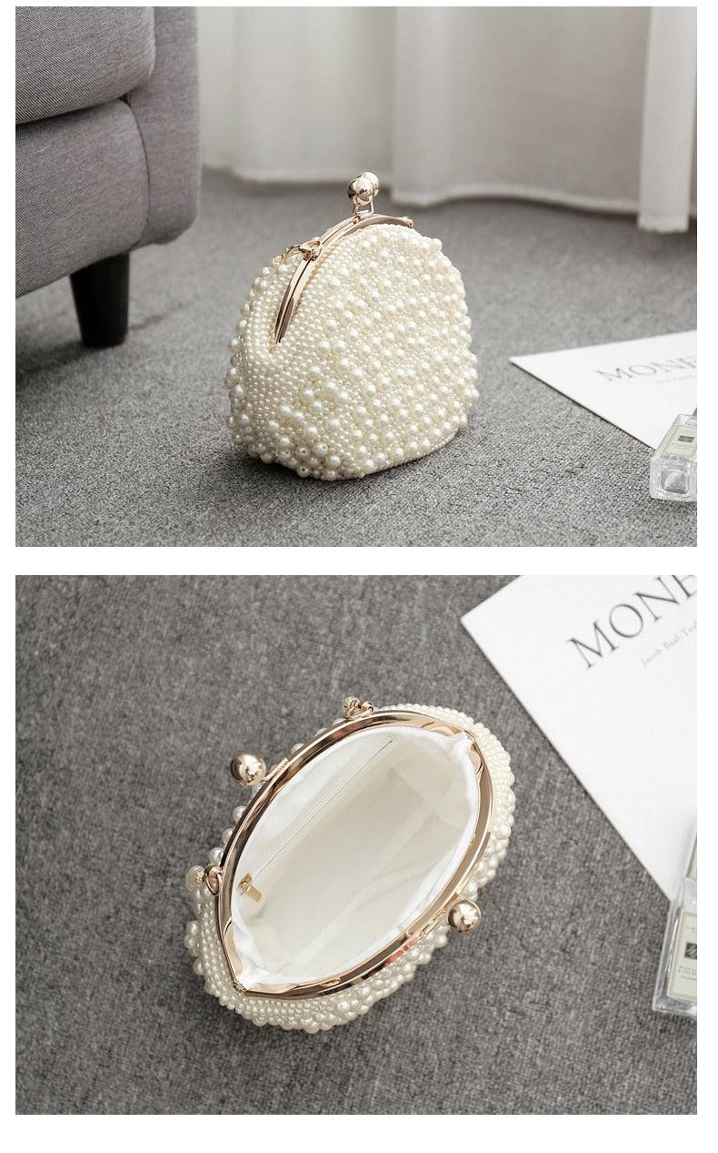 Great Luxury Pearl Evening Hand Bag - Women Handmade Beading Banquet Handbag -Bridal Wedding Dinner Party Day Clutch Phone Wallet (WH1)(WH6)(1U43) - Deals DejaVu
