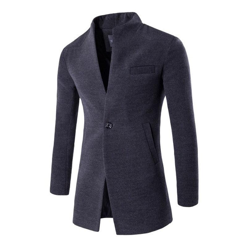 Dealsdejavu Autumn Khaki Velvet Long Coat Men Solid -Slim Windproof Warm Plus Size Office Business Overcoat (D100)(TM4)(CC1) - Deals DejaVu