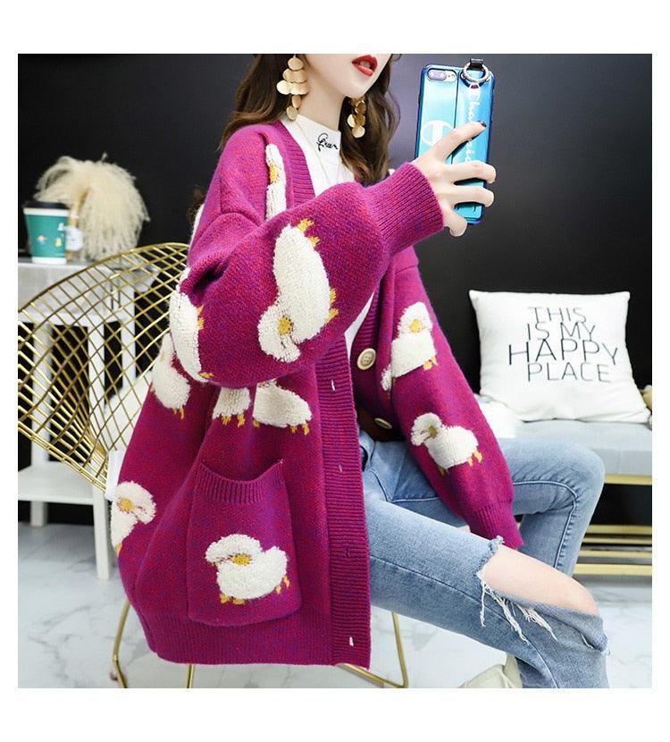 Trending Women Winter Knit Sweater Coat - V Neck Sheep Cardigans Christmas Sweaters Warm Knitwear Sueter Mujer Long Jacket (TP4)(TB8C)(BCD4)(1U23) - Deals DejaVu
