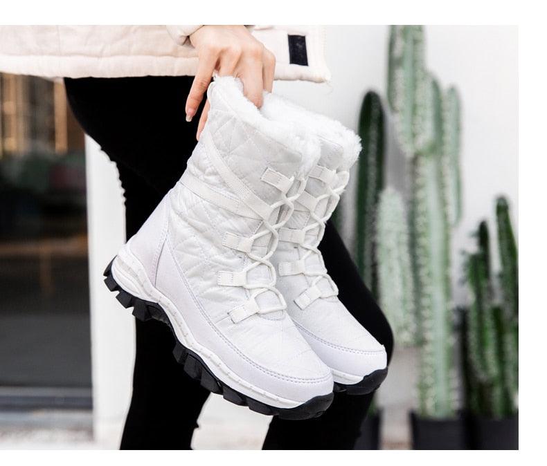 Winter Women Boots Platform Warm Mid-Calf Snow Boots - Ladies Lace-up Comfortable Quality Waterproof (BB2)(CD)(WO4)(BB5)(F38)(3U38) - Deals DejaVu