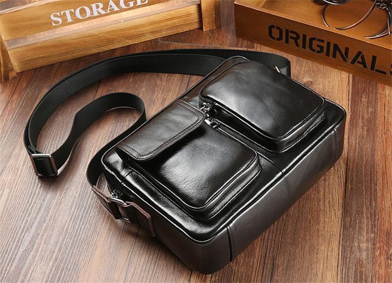 Amazing Vintage Men Genuine Leather Shoulder Bag - Mens Messenger Bags - Male Crossbody Handbag Tote Bags Business Casual Bags For Men (3MA1)(LT4)(1U78) - Deals DejaVu